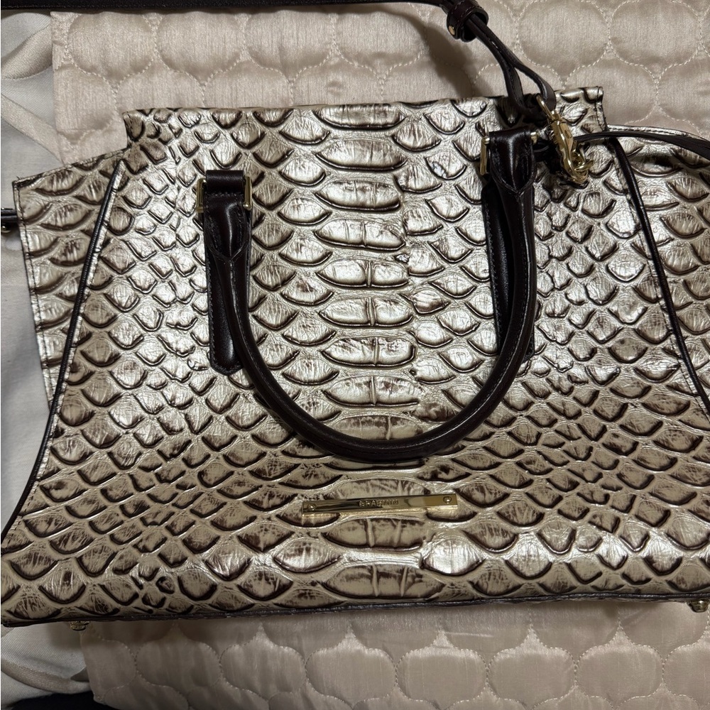 Brahmin Metallic Snake Print Shoulder Bag